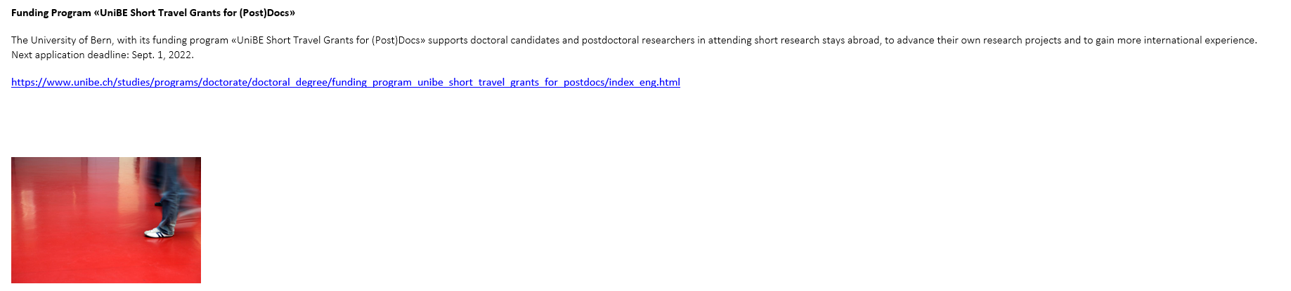 unibe short travel grants for (post)docs